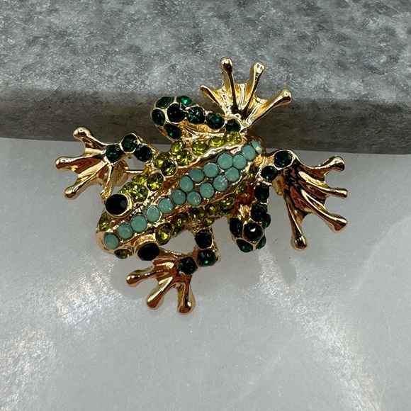 3/$20 Adorable Sparkly Frog Pin Brooch Gold-tone - Picture 3 of 7